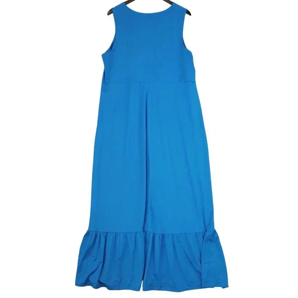 Lane Bryant Sleeveless Blue Maxi Dress 18/20 Polyester Spandex Ruffled Hem 11CT - Picture 2 of 7